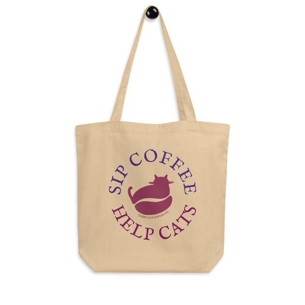 Sip Coffee Help Cats Organic Cotton Tote Bag - Tabby Cat Coffee Company