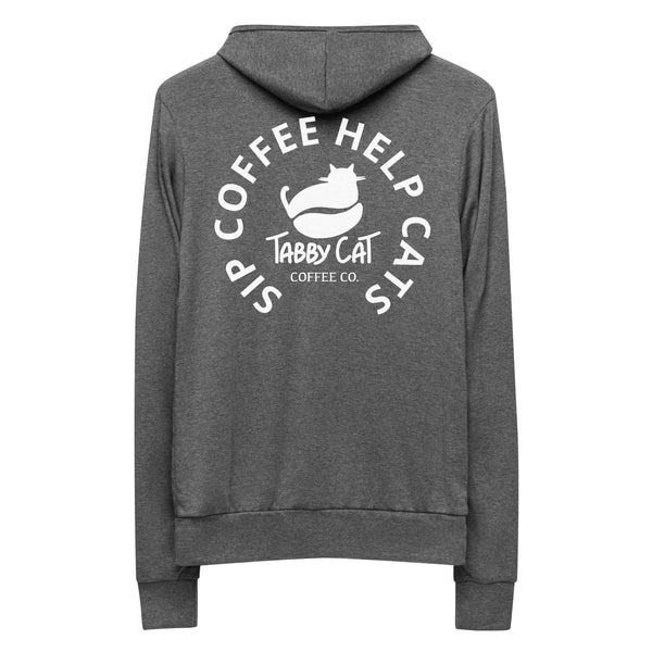 Sip Coffee Help Cats Unisex zip hoodie - Tabby Cat Coffee Company